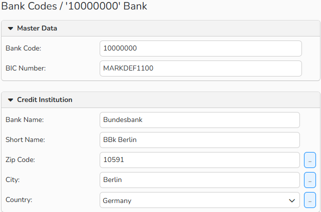 A screenshot of Bank Codes window showing setup fields.