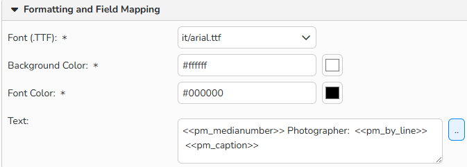 A screenshot of Media Attributes window showing options to configure colors, fonts, and field mapping for Logo Lines.