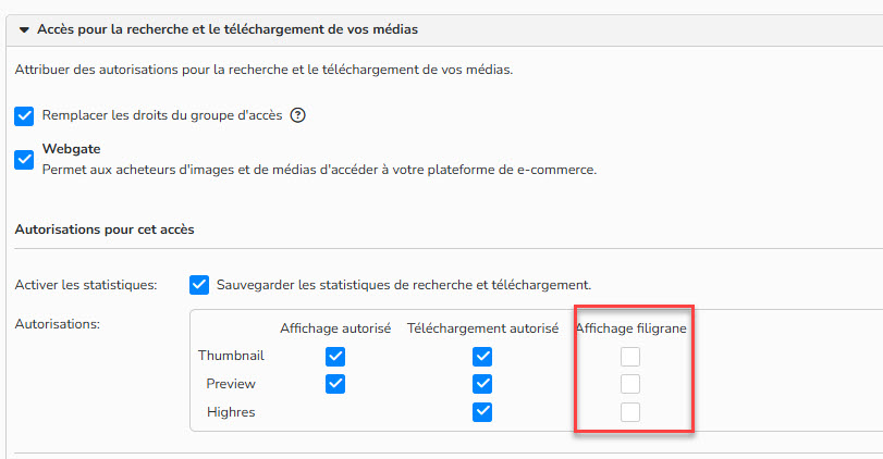 2026-01-22_15-39-49 capture d'écran montrant la configuration du filigrane au sein d’un accès ou groupe d’accès