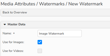 A screenshot of a Watermarks window showing options to name and activate watermarks for images.