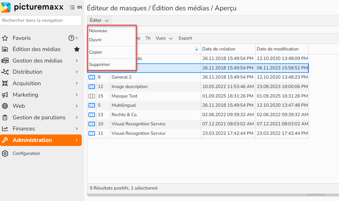 Capture d'écran mettant en évidence le menu Editer