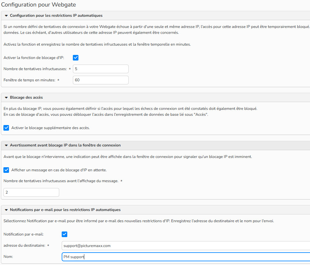 Capture d'écran montrant comment configurer le blocage automatique d'une adresse IP pour Webgate