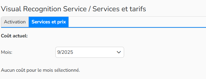Capture d'écran mettant en évidence l'onglet Services et prix