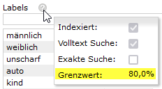 Screenshot des Tooltips neben dem Feld „Content Moderation“ im Tab Visual Recognition Service. Die Grenzwert‑Angabe ist hervorgehoben.